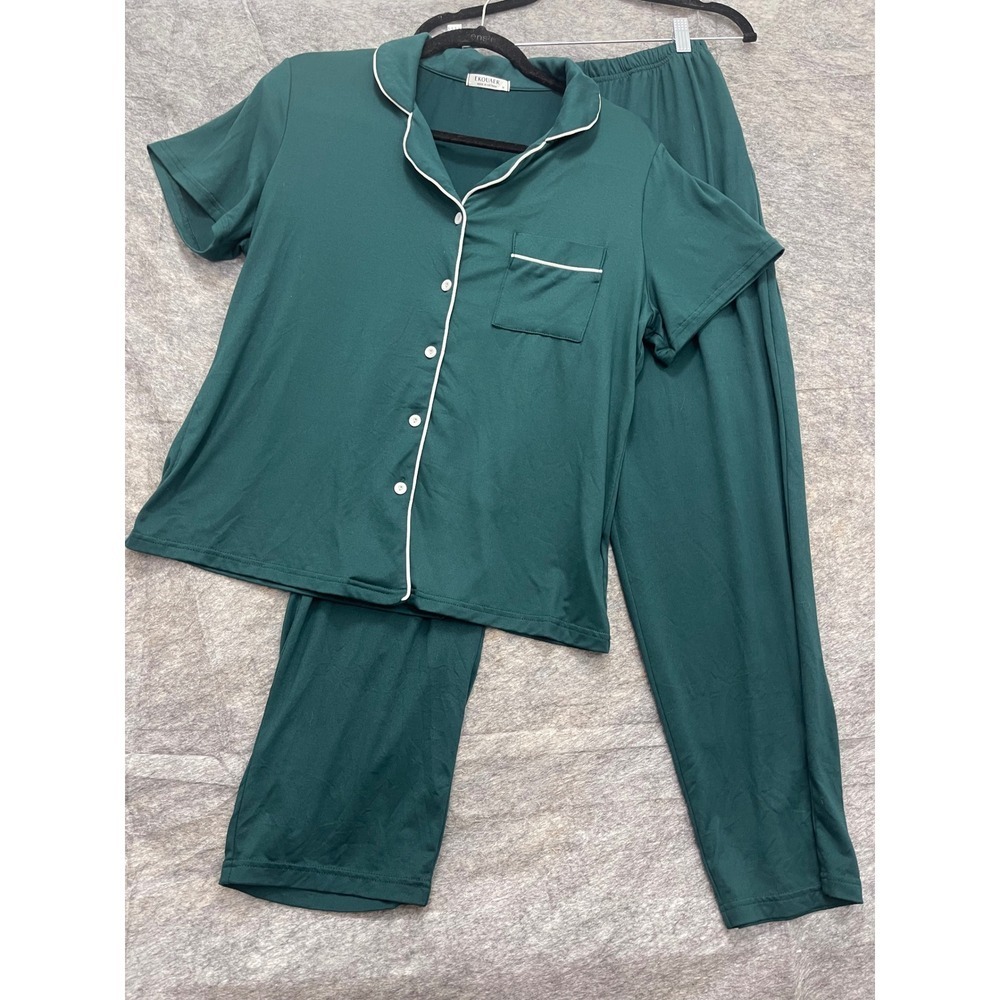 Ekouaer Womens Pajama Set Green Short Sleeve Button Down Pants Loungewear Medium - Picture 2 of 14